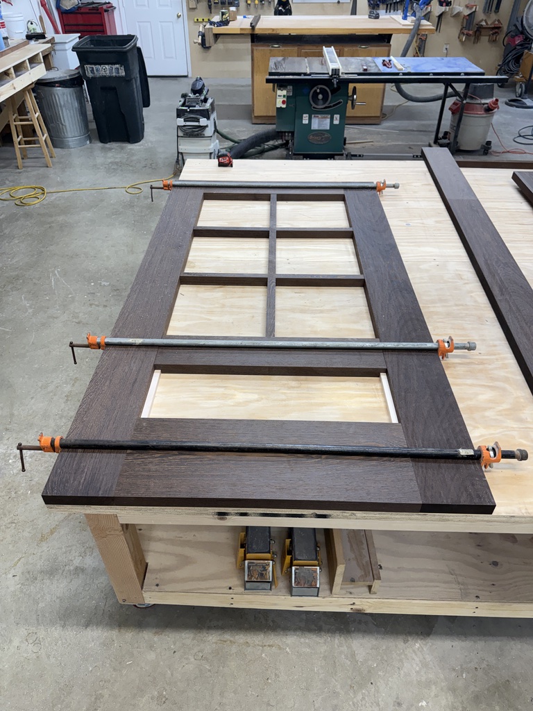 Joinery detail on a custom wenge door in the shop